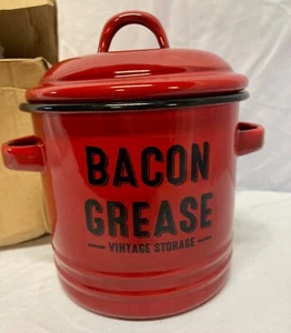 Vintage Red Enamel Bacon Grease Storage Tin with Lid - Open Box Condition - Picture 1 of 4