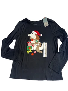 Cat & Jack girls long sleeve shirt top size L (10/12) black dog Christmas - Picture 1 of 4