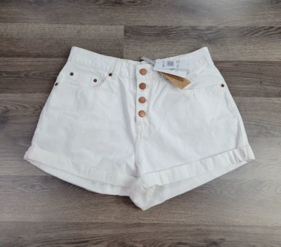 Roxy Peaceful White Denim Cutoff Jean Shorts Size 30 Stretch High Rise NWT $58 - Image 1 of 4