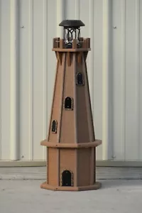 32" Octagon, Solar Powered Poly Lumber Lighthouse, Wood Looking Antique Mahogany - Picture 1 of 2