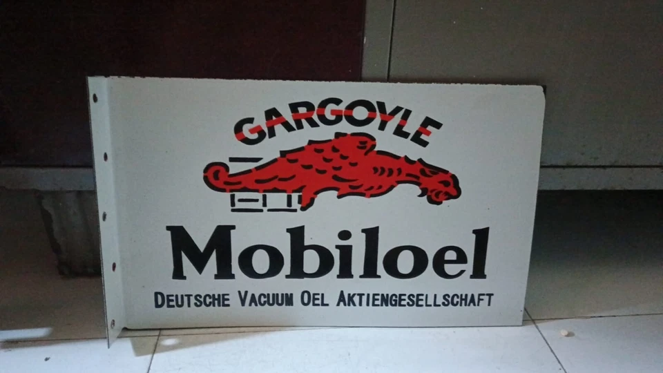 Mobiloel Mobil   Rare Porcelain Enamal Heavy Metal 18 x 10  inches with Flange - Image 1 of 4