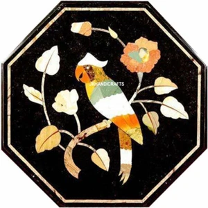 3'x3' Black Marble Coffee Table Top Semi Precious Peacock Design Home Decor  - Picture 1 of 2