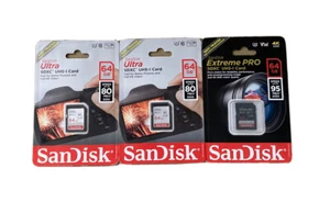 SanDisc Set of 3 Memory Cards 64 GB SDXC-UHS I - Picture 1 of 5