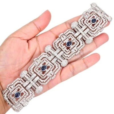 68.52 TCW Simulated Sapphire & Tanzanite Luxurious Style Bridal Wedding Bracelet - Image 1 of 4