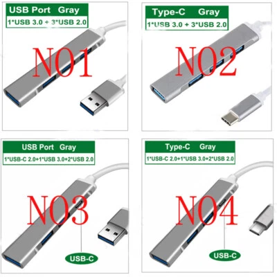 Hub 4 Puertos USB 3.0 2.0 Tipo C Divisor Adaptador OTG Cable Enchufe Teléfono PC Computadora - Imagen 1 de 4
