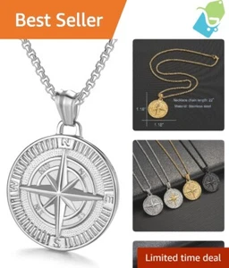 Collana con ciondolo bussola in acciaio inox da uomo per gioielli maschili, ciondolo navigatore - Foto 1 di 7