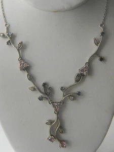 Feine 925 Sterlingsilber rosa blau & klar CZ Halskette 18 Zoll signiert SU 925 CZ CH - Bild 1 von 10