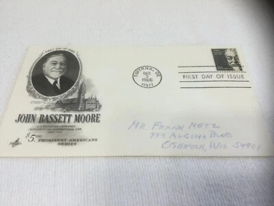 1966 US First Day Cover $5 Stamp #1295 John Bassett Moore Art Craft Cachet Nice  - Image 1 of 4