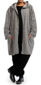 PLUS SIZE GREY OVERSIZED STRAIGHT CUT LONG JACKET WITH HOOD Size 30-36 - Picture 1 of 5