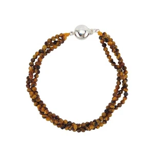 3 MM-3.5 MM Round Cut Tiger eye's 3 Row Bracelet 925 Sterling Silver 7.25" - Picture 1 of 3