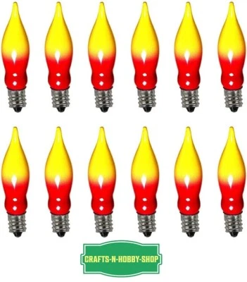 CRAFTS-N-HOBBY-SHOP Lot of 12 Red/Yellow Flame Candle Lamp Light Bulbs 7 watts /120 volts/E12 Base