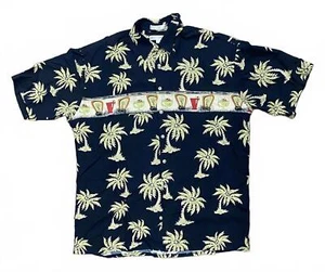 Pierre Cardin Camicia Uomo Grande Tropicale Cocktail con Bottoni Nera - Foto 1 di 4