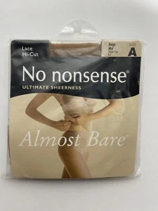 No Nonsense Almost Bare Lace Hi-Cut Pantyhose Sheer Toe Beige Mist Size A - Picture 1 of 2