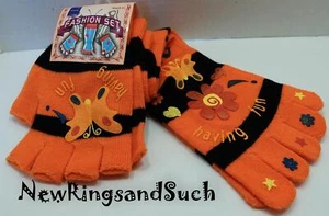 Fingerlose Handschuhe & Zehensocken Set orange Spaß haben Schmetterlinge - Bild 1 von 3