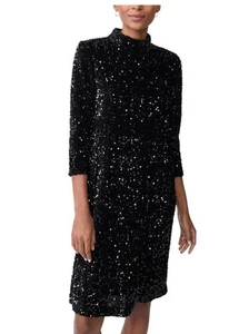 J.MCLAUGHLIN Minikleid schwarz Pailletten Leeza 3/4 Arm Stehkragen Cocktail M NEU - Bild 1 von 13