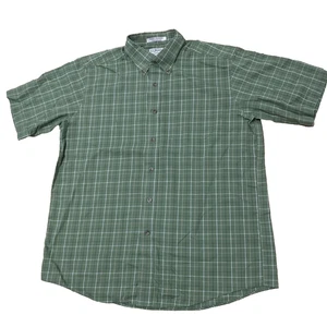 LL Bean Short Sleeve Button Shirt Men L Reg Green Retro 70s 90s Plaid L.L. Bean - Picture 1 of 22