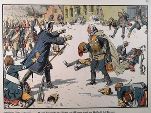 Chromolithographie von 1895. "König Friedrich und Zieten am Morgen nach der Scha - Picture 1 of 3