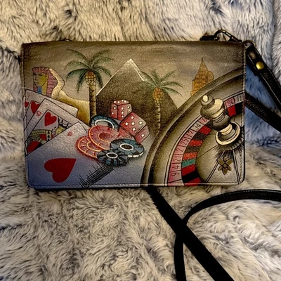 ANUSCHKA Sin City Las Vegas - Hermosa Cartera/Brossbody Organizador Pintado a Mano Foto 1 de 4