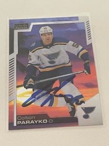 Tarjeta firmada por Colton Parayko OPC O-PEE-CHEE platino puesta de sol certificado de autenticidad JSA IP azul automático - Imagen 1 de 3