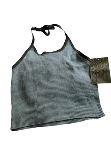 NEU Jamie Scott Vintage Y2K ärmellos Pullover Neckholder Tank Top Strick Crop Large - Bild 1 von 6