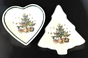 2 DE COLECCIÓN NIKKO VAJILLA FINA NAVIDAD DULCES BARATIJA PLATOS CORAZÓN Y ÁRBOL JAPÓN - Imagen 1 de 3
