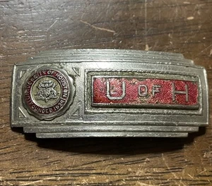 Fibbia cintura vintage anni 30 40 Università di Houston Cougars smalto calcio rara - Foto 1 di 3