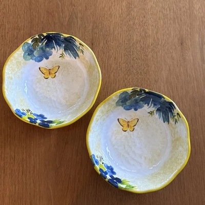 Set of 2 Pier 1 Butterfly Floral Melamine Salad Cereal Bowls 7.5" - Image 1 of 4