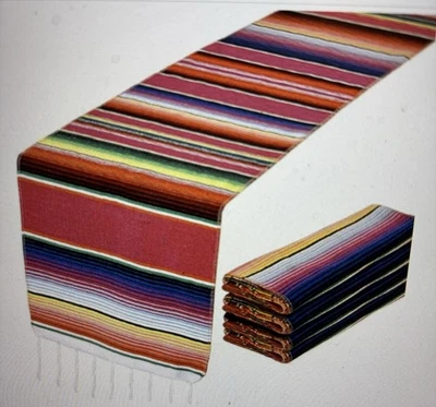 Pacote com 5 corredores de mesa Serape 13x78, festa mexicana borla franja festa listrada - Imagem 1 de 2