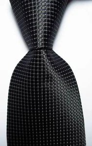 New Classic Checks Black White JACQUARD WOVEN 100% Silk Men's Tie Necktie - Picture 1 of 2