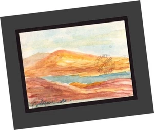 ACEO "Dry Season Lake Casitas" 2007 Contemporary Art Landscape PAINTING SIGNED - Picture 1 of 12