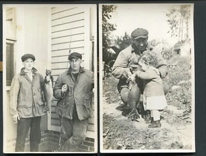 2 MEN POSE WITH CAUGHT FISH & MAN SHOWS FISH TO CHILD~ 2 REAL PHOTO PCS ~ 1910's - Picture 1 of 2