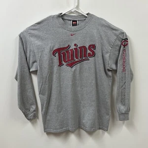 Vtg Nike T Shirt Mens Large Gray Center Check Minnesota Twins Long Sleeve - Picture 1 of 11