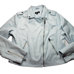 Baby Blue Cropped Moto Jacket Size Jr's XL Rue 21 Suede - Picture 1 of 7