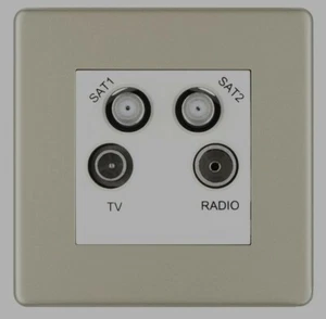 Colours Coaxial & satellite socket quadplex - Pearl Nickel - FPRQD - NEW - Picture 1 of 5