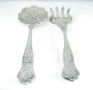 Unknown Maker Silverplate KINGS STYLE Salad Serving Set Fork/Spoon 10 1/2" - Picture 1 of 6