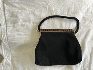 Vintage Black Beaded Evening Bag With Handle. Small Size. Handmade in France - Picture 1 of 6