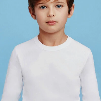 6 Long Sleeve Warm Cotton Winter Crew Neck T-Shirts For Kids Ellepi Art BA650 - Image 1 of 2