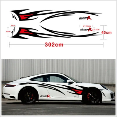 2Pcs Car Body Side Black+Red Flame Graphics Design Decor Vinyl Decals Stickers - Image 1 of 4