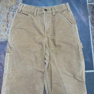 Carhartt Kids Brown Duck Canvas Carpenter Pants Flannel Lined Size 10 Dungaree - Picture 1 of 8