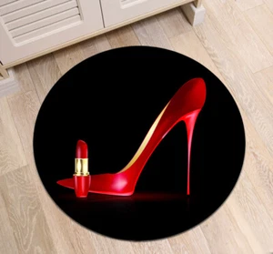 Red High Heel Lipstick Round Area Rug Non-slip Floor Rug Living Room Carpet - Picture 1 of 9