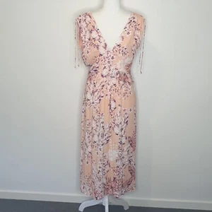 Wish Size 10 Pink Floral Sleeveless V-Back Side Slit Midi Dress - Picture 1 of 6