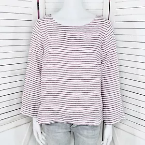 Sigrid Olsen Linen Popover Shirt Womens Small White Red Striped Long Sleeve Prep - Picture 1 of 11