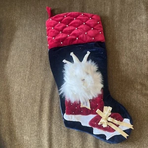 Vintage Christmas Stocking Santa's Best Plush White Cat 21" Christmas Queen Blue - Bild 1 von 7