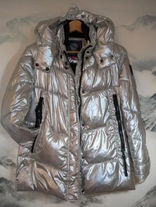 Vince Camuto Womens Metallic Silver Puffer Jacket W/ Hood & Zipper Pockets Med. - Picture 1 of 14