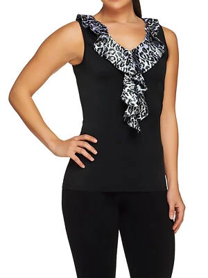 KATHLEEN KIRKWOOD Size 2X Dictrac-Ease Animal Print Ruffle Cami CAT BLACK — 第 1/4 张图片