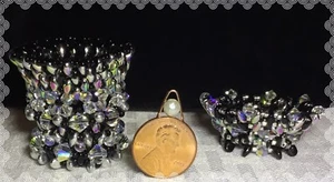 Handcrafted Miniature Black Vitrail Silver Faux Carnival Glass Made W/ Swarovski - Picture 1 of 12