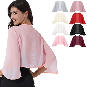 UK Women 3/4 Sleeve Sheer Chiffon Bolero Shrug Open Jacket Cardigan Cover Up - Picture 1 of 66