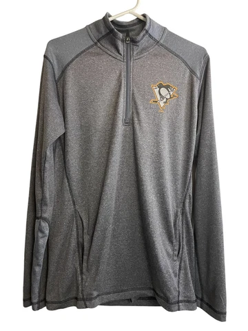 Pittsburgh Penguins  Mens Pullover Small Gray 1/4 Zip NHL Hockey Long Sleeve Cover
