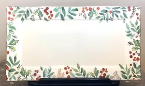 Graces Teaware Christmas Platter Rectangle Gold Greeny Leaves Red Berries NEW - Picture 1 of 7