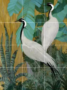 demoiselle birds crane exotic plants garden ceramic tile mural backsplash - Picture 1 of 8